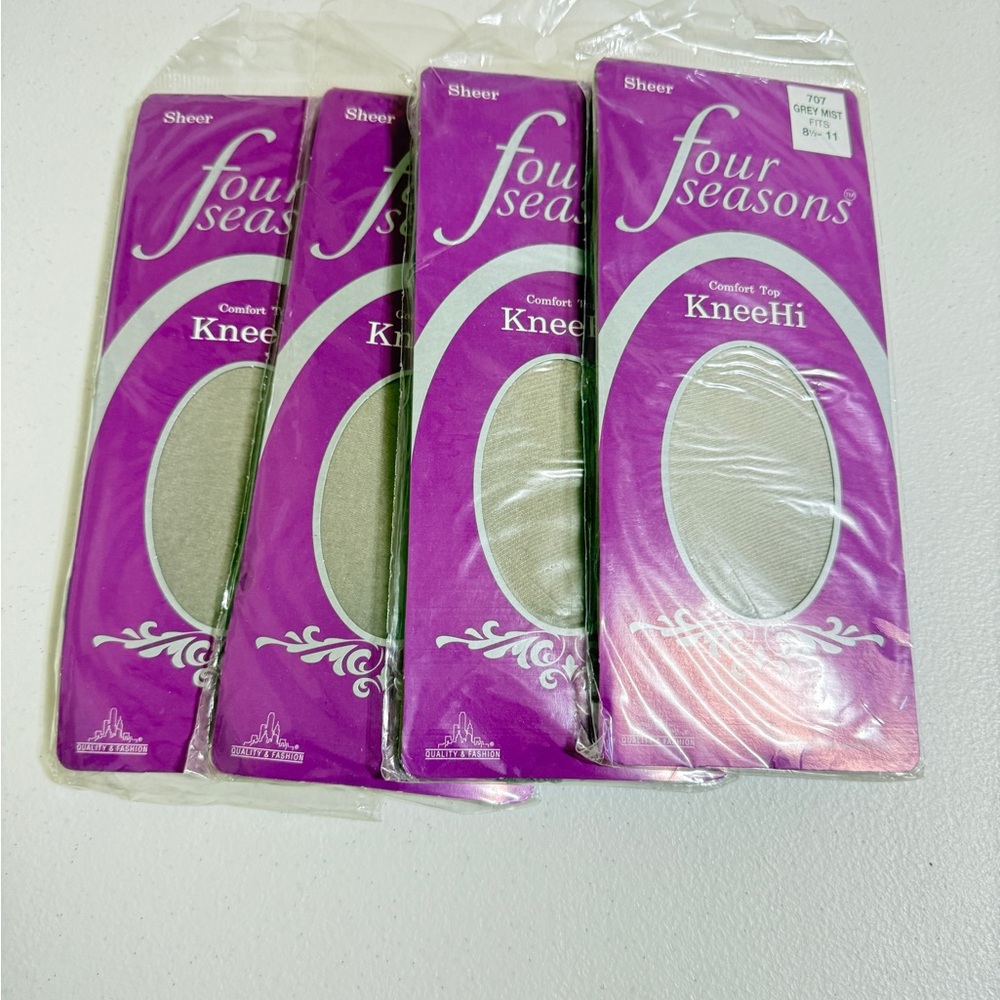 4‎ Four Seasons Comfort Top Knee Hi 100% Nylon Sheer Grey Mist Fits 8 1/2-11